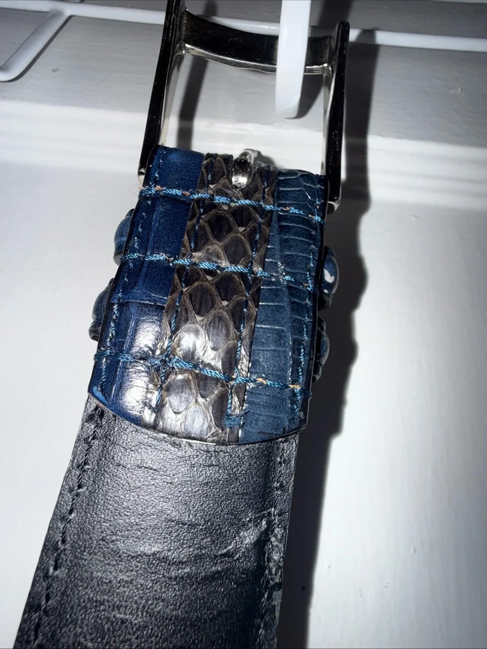 Stacy Adam’s Navy Blue Leather Exotic Textured Snakeskin Inlay Men's Belt